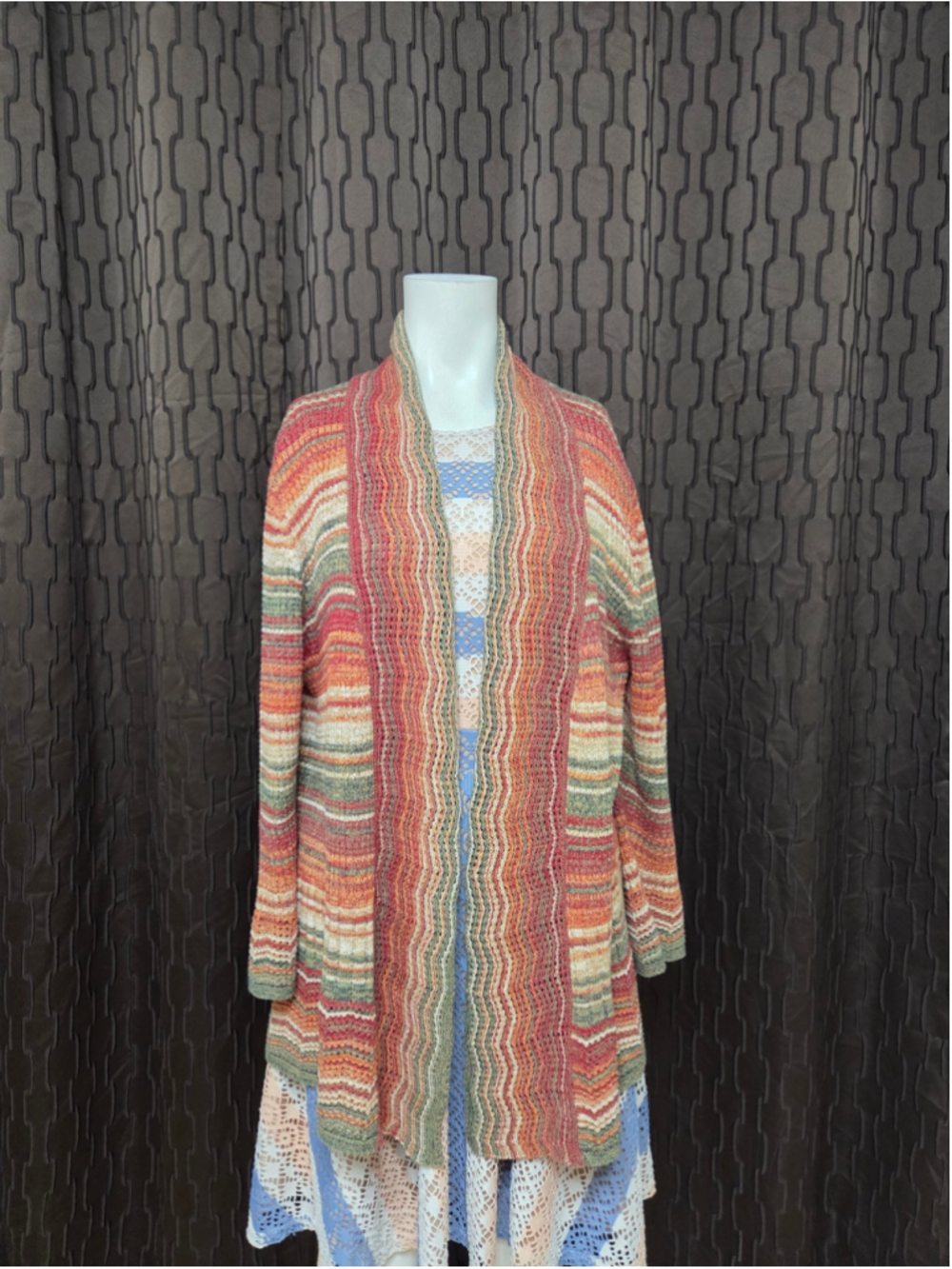 Women's Alfred Dunner Cardigan Sweater Size L Orange Multi-color